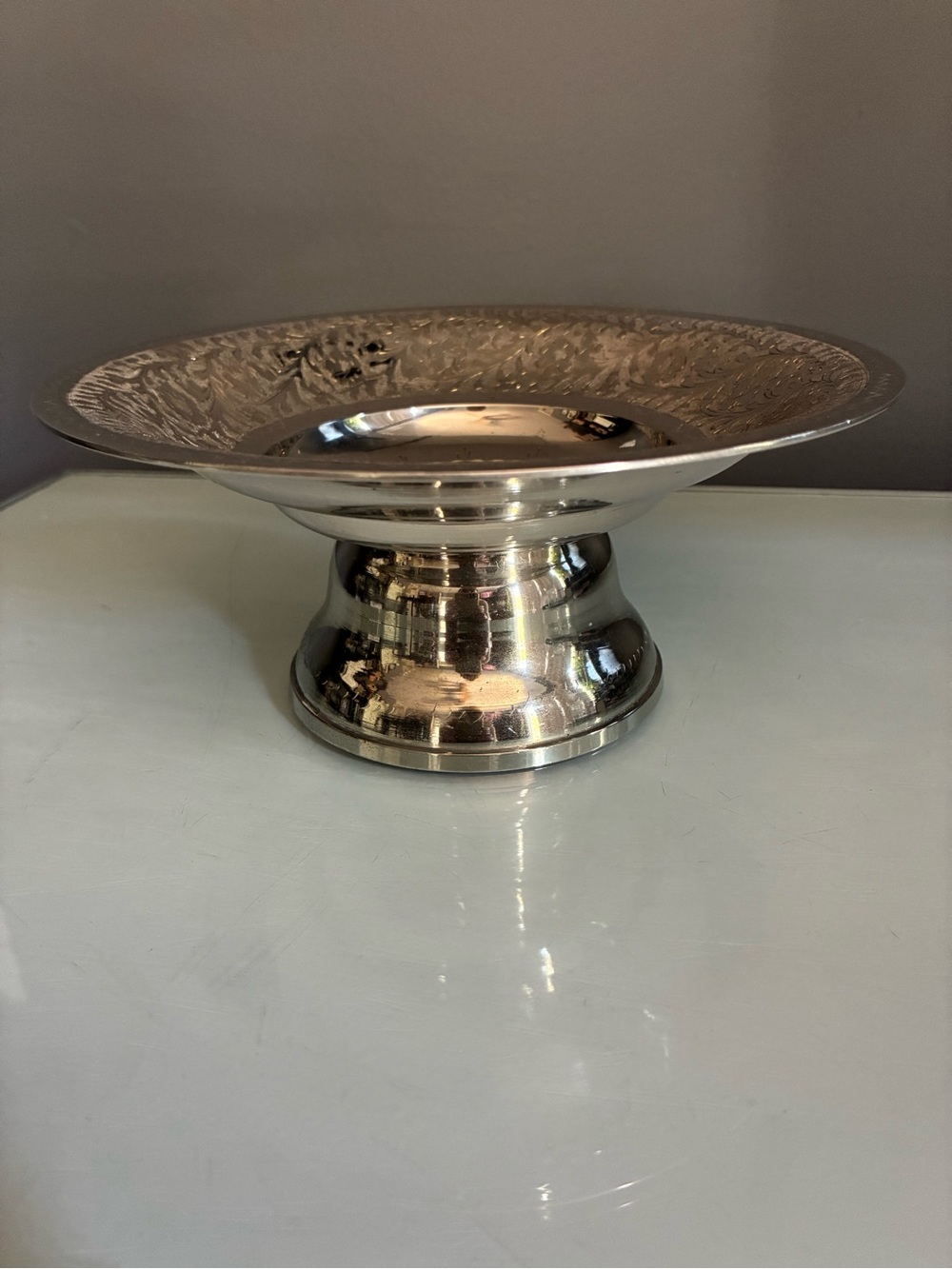 Etched Silver Plated Pedestal Bowl